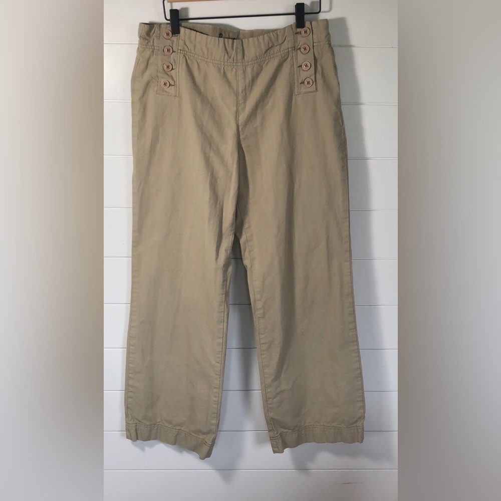 Boden Women's Pull‎ On Cotton Wide Leg High Rise Button Sailor Pants size 14